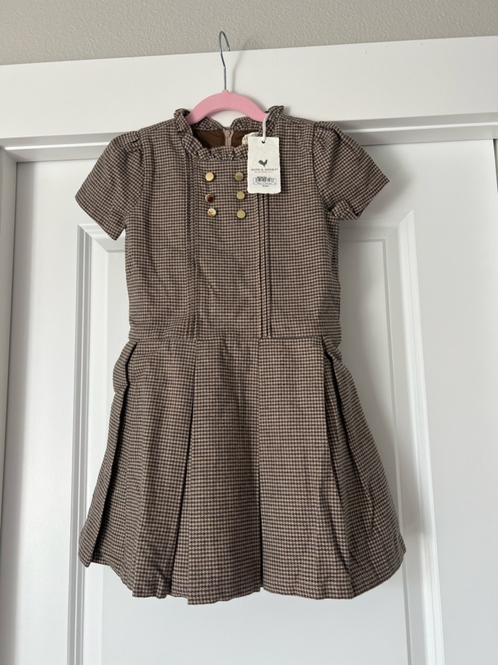 Hope & Henry Girls Houndstooth Drop Waist Button Dress Size 4